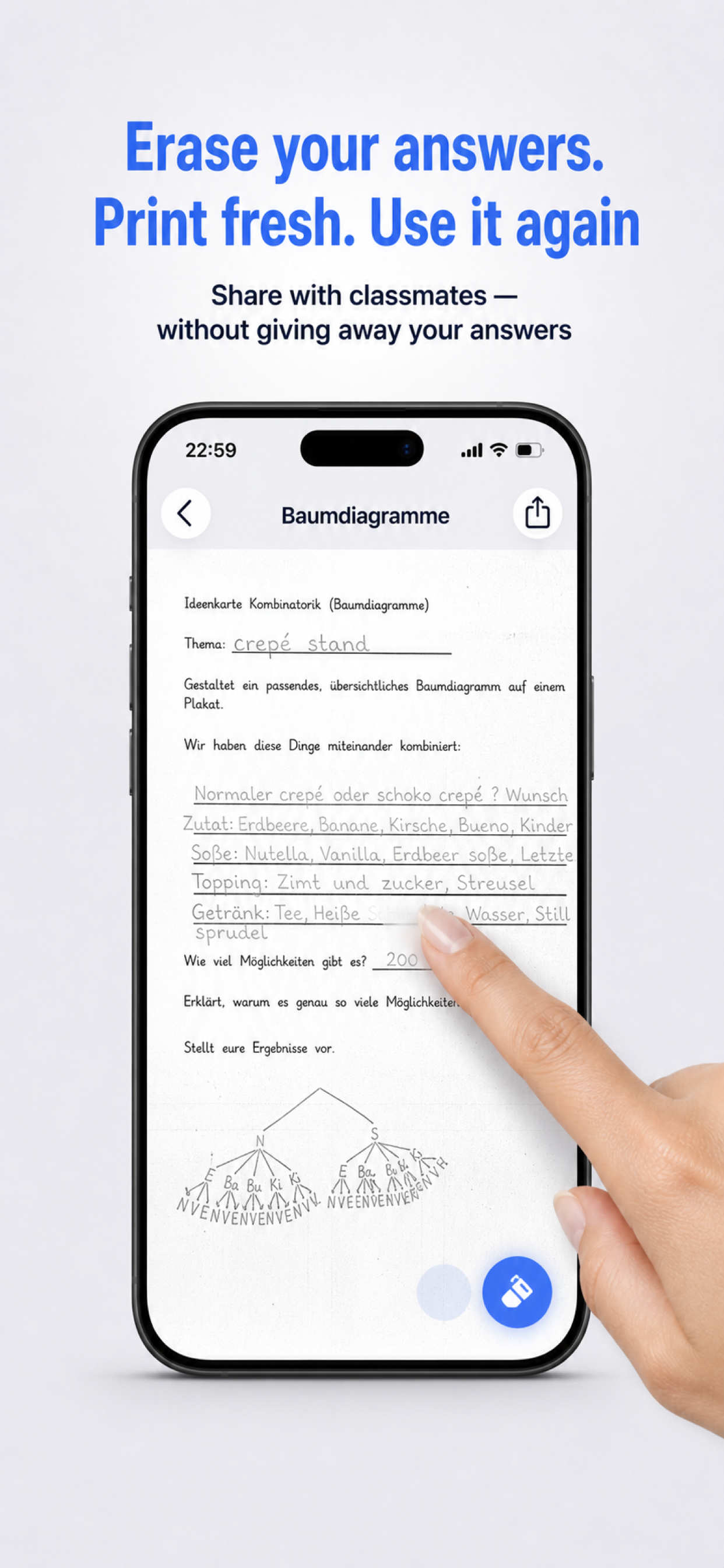 Pegify – Erase handwritten answers with the brush